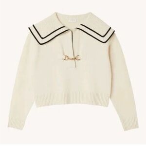 Sandro Cream Williams V-Neck Sweater, sailor style with buckle size ~ 12